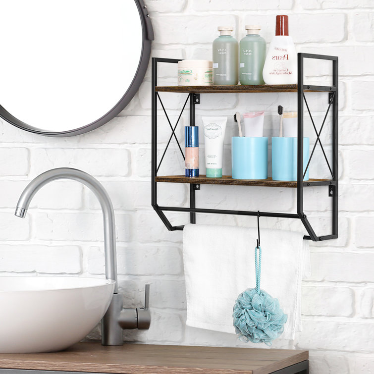 CELLPAK 2 Tier Bathroom Shelf with 5 Hooks Towel Bar Wayfair